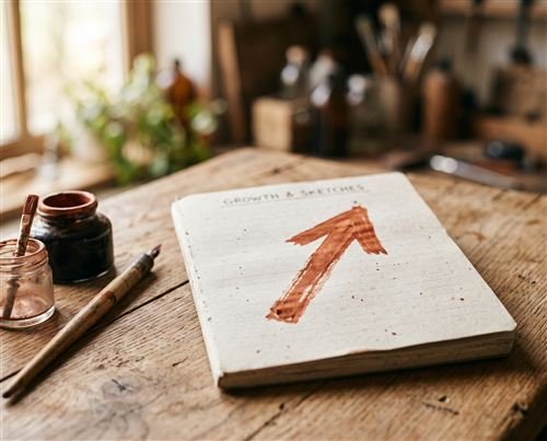 Caderno com uma seta de crescimento pintada