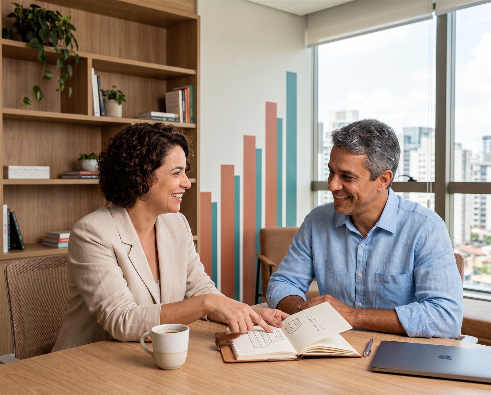 Consultora conversando com cliente em reunião