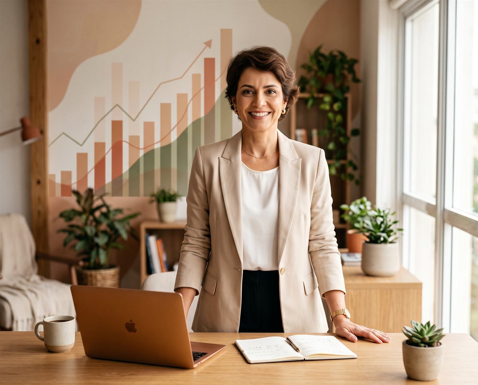 Consultora financeira em seu escritório